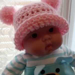 Pink Crochet Pom-Pom Baby Doll Hat - Kids Toy Accessory